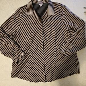 Chicos No Iron  Imperial Black and Tan Striped Button Down Shirt size 2 (12)